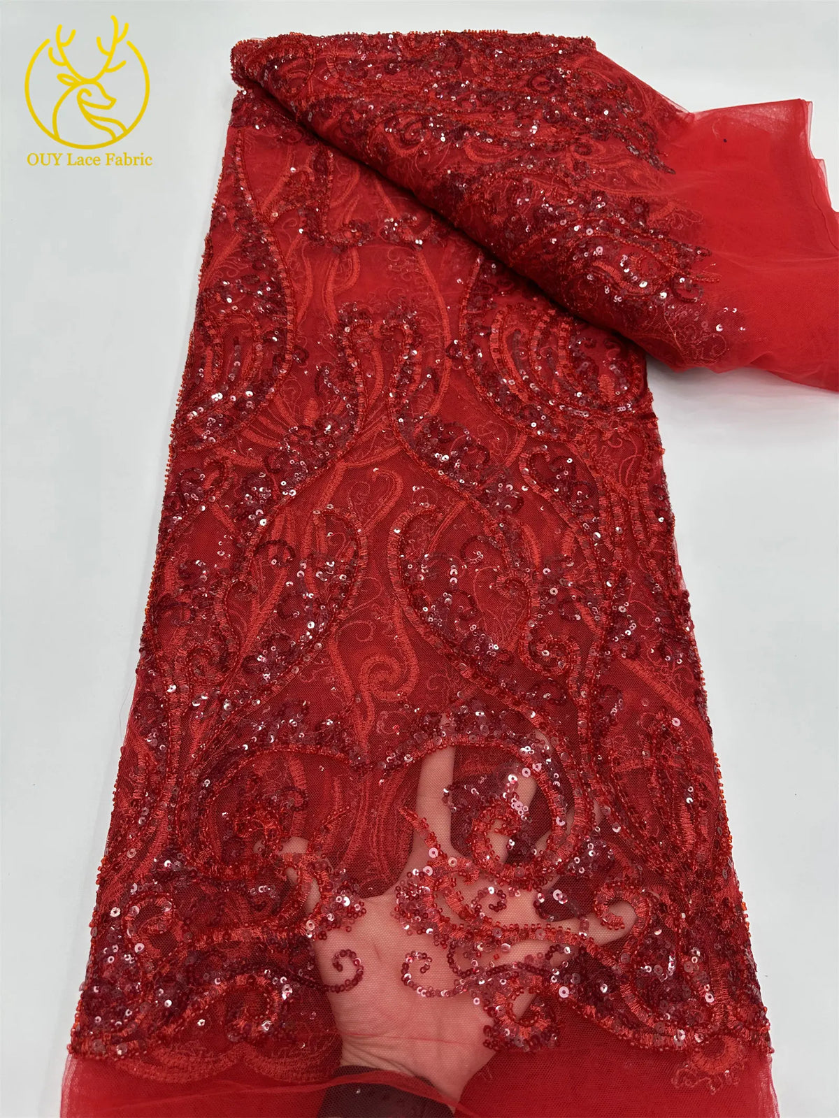 Tissu dentelle brodée à perles et sequins – CLEVI Paris