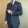 Costume 3 Pièces Homme Rayures – Blazer Slim Revers Pointu + Gilet + Pantalon | Business & Mariage | S-5XL