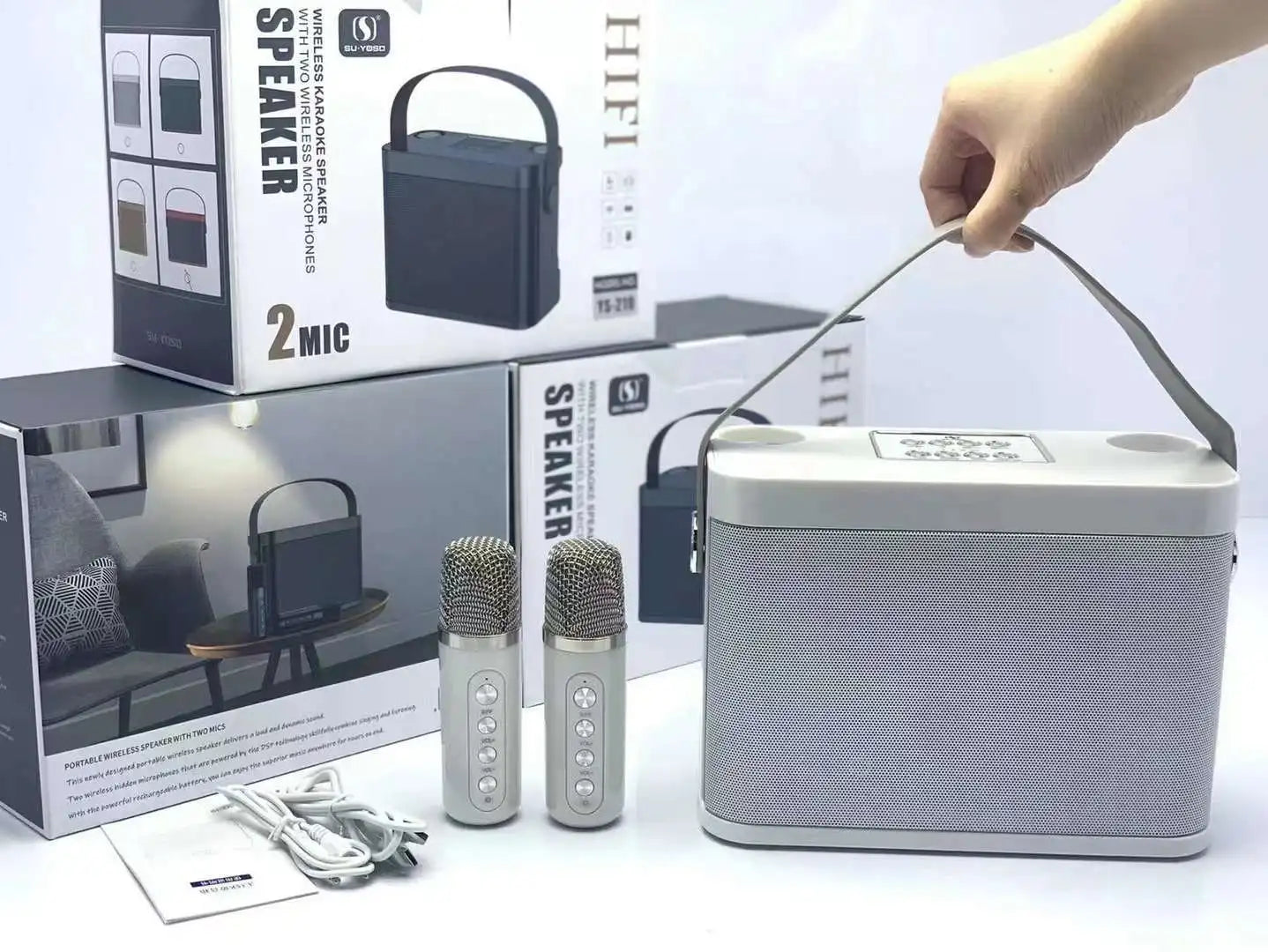 Enceinte Bluetooth Newmsnr 120W Karaoké 2 Micros Basses Profondes 5-6h Fête – CLEVI Paris