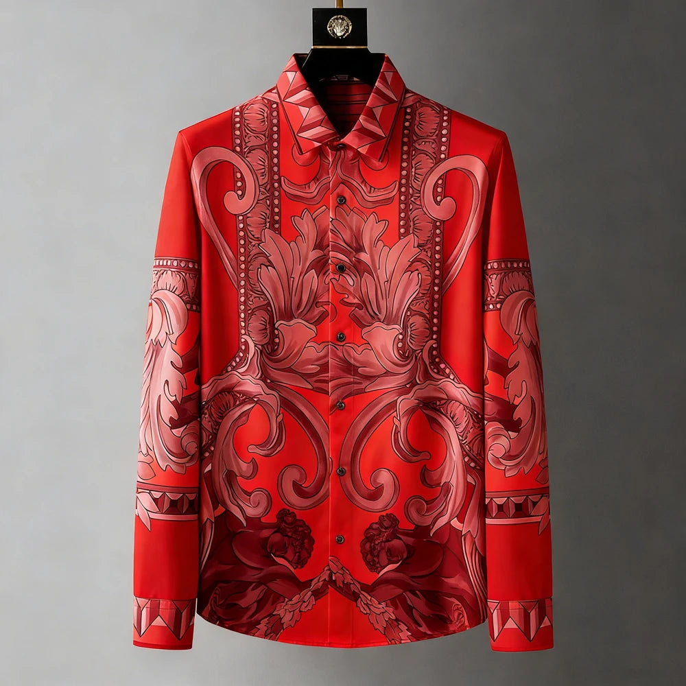 Chemise Homme Imprimée 3D Manches Longues – Style Luxe Rétro Palais, Lin & Polyester, Tailles XS-5XL – CLEVI Paris