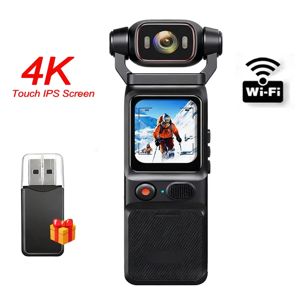 Caméra Sport 4K Pocket – Objectif Rotatif 180°, Stabilisation EIS, Écran Tactile 1,69" & Batterie 3000 mAh – CLEVI Paris