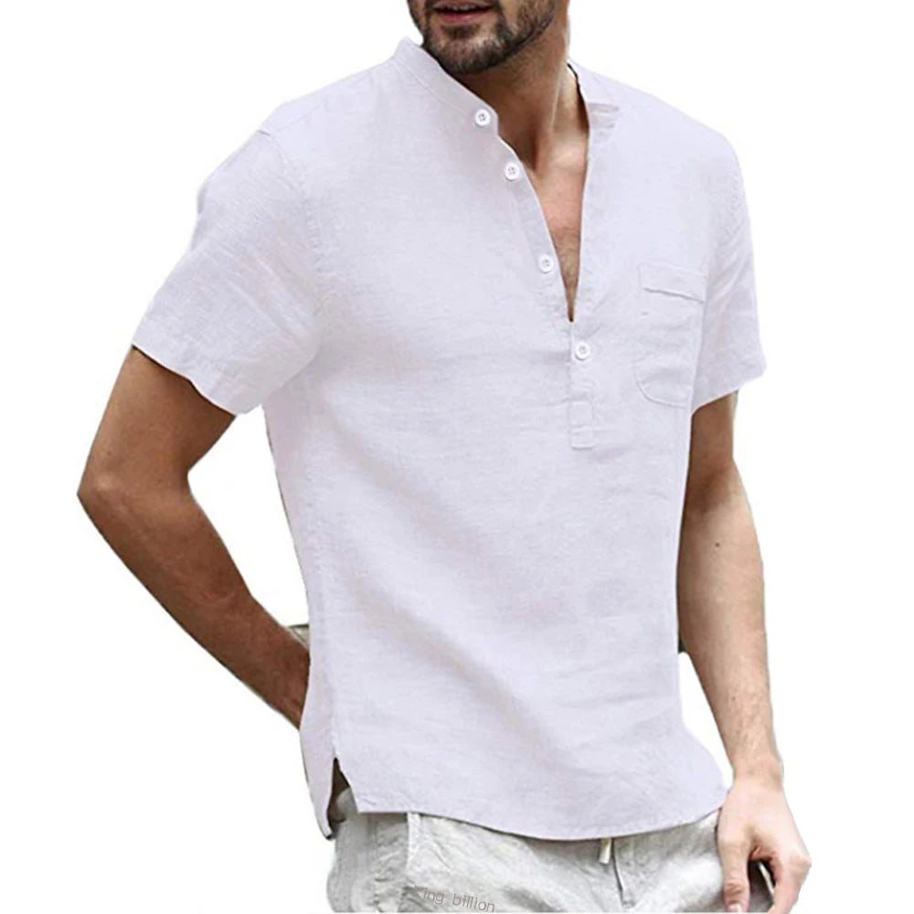 T-Shirt Homme Coton & Lin – Manches Courtes, Col Rond, Léger & Respirant