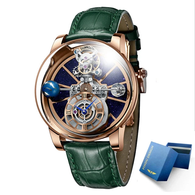 Montre Homme Quartz Ciel Étoilé Verre Courbé Transparent Cuir 10 Bar – CLEVI Paris