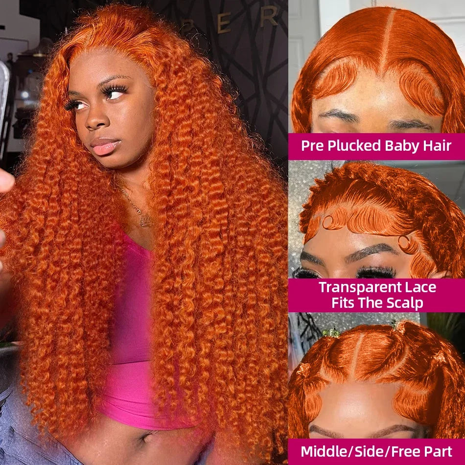 Perruque Lace Front Cheveux Humains Vague d'Eau Orange Gingembre 13x4 13x6 HD Lace Frontal Bouclée Brésilienne #350 – CLEVI Paris