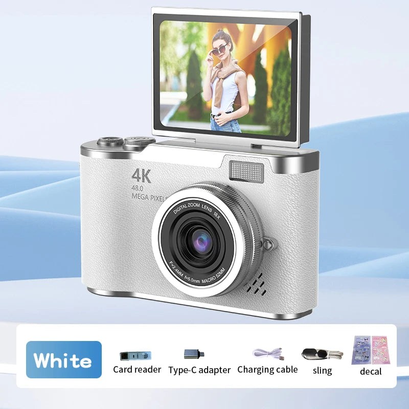 Appareil Photo Numérique Compact 1080P – Zoom 8x, Écran Rabattable 180°, Selfie, Cadeau