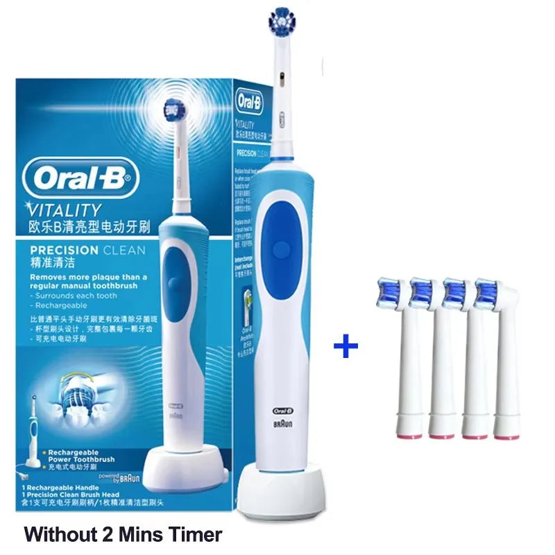 Brosse à Dents Électrique Oral-B D12 – Vibration Rotatoire 2D, IPX7, Minuterie 2 min – 4 Têtes Offertes