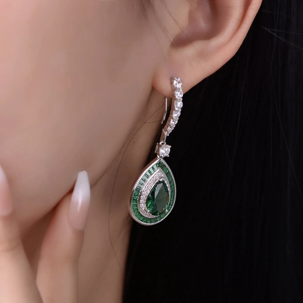 Boucles d’Oreilles Pendantes Rubis Émeraude Argent 925 – CLEVI Paris