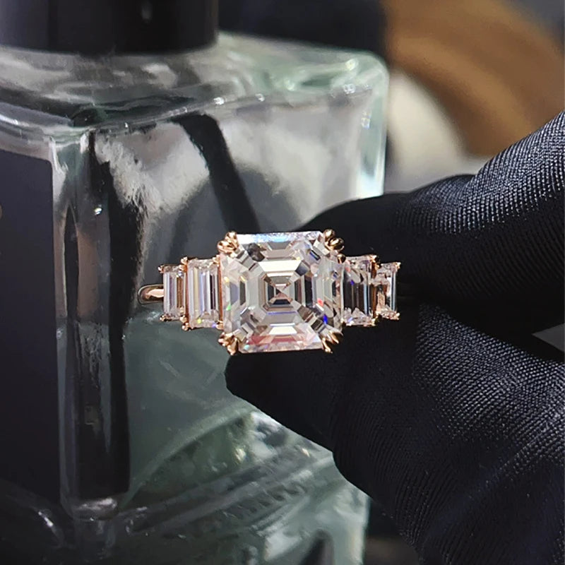 Bague Femme Moissanite Asscher 4CT Argent 925 Or – CLEVI Paris