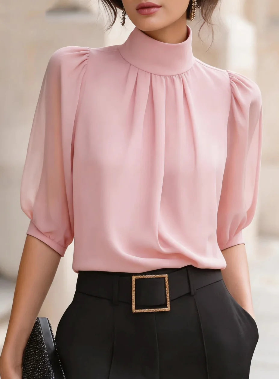 Chemisier col montant plissé femme – CLEVI Paris