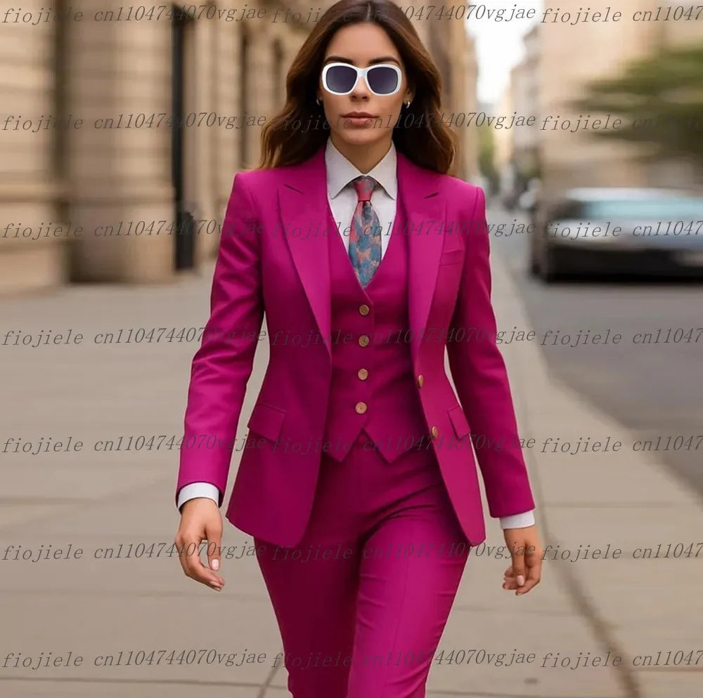 Costume 3 Pièces Femme – Blazer + Gilet + Pantalon | 25 Coloris | Business, Mariage & Cérémonie | S-4XL