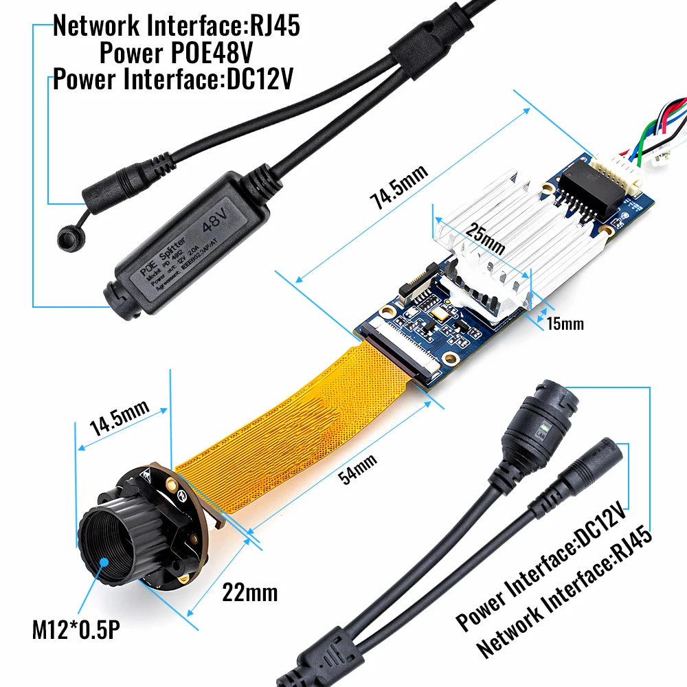 Module Caméra IP 4K 12 MP WGWK – Capteur Sony IMX557, H.265, PoE/DC12V, Objectif M12 3,6 mm – CLEVI Paris