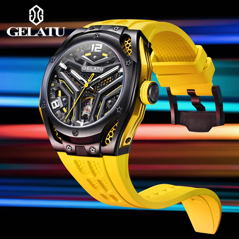 Montre Mécanique Homme GELATU 6007 – Squelette Automatique, Saphir & Bracelet Silicone Sport