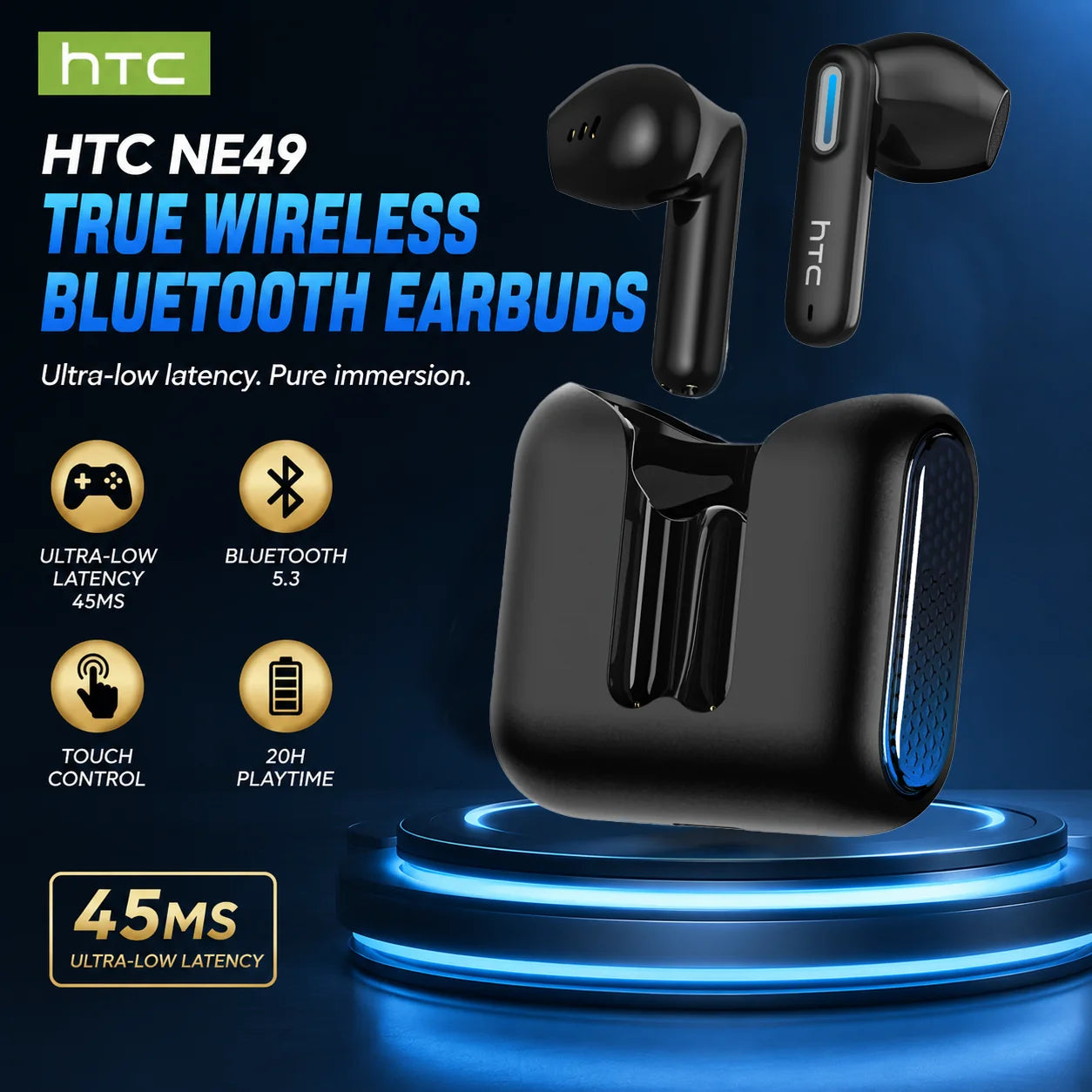 Écouteurs Bluetooth HTC NE49 – Traducteur IA 134 Langues, RGB, ENC, Gaming