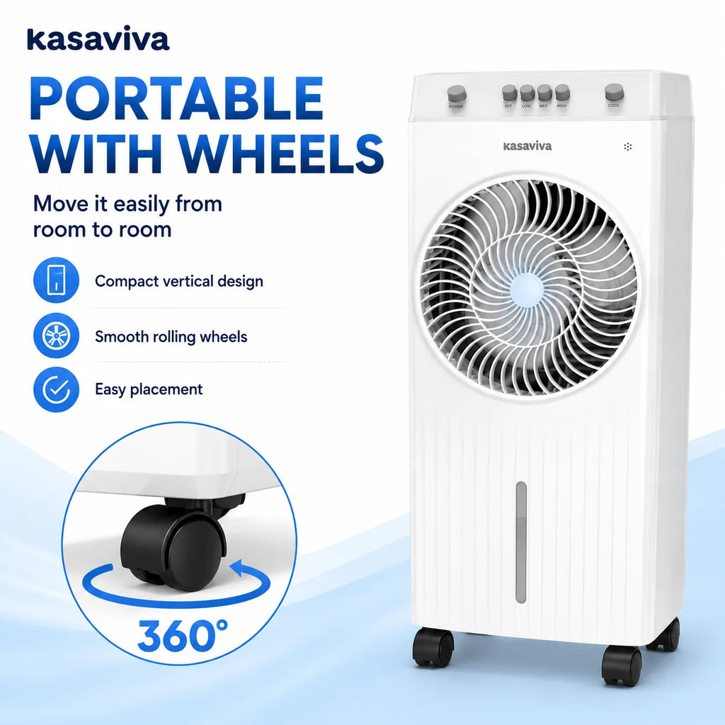 Rafraîchisseur d’air évaporatif 60 W à roulettes – CLEVI Paris