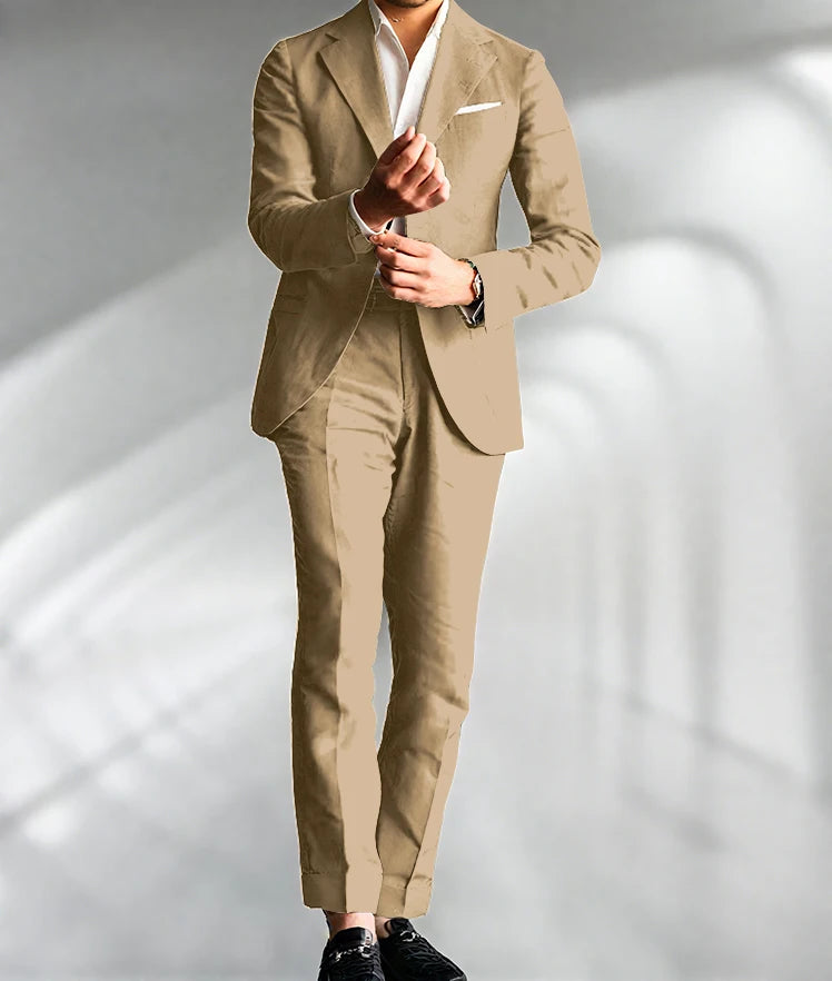 Costume Homme Mariage Slim Fit – Blazer & Pantalon Lin | 15 Coloris