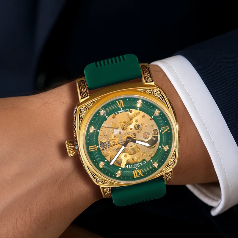 Montre Automatique Homme Tourbillon Vintage Chiffres Romains Silicone 40mm – CLEVI Paris