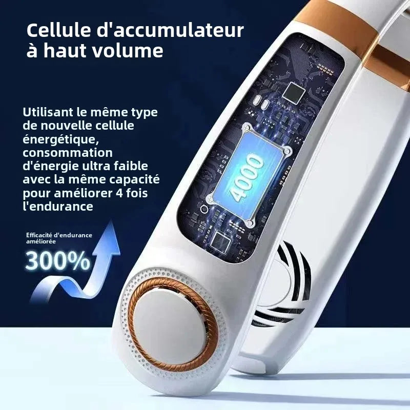 Ventilateur Tour de Cou JKUOO Rechargeable USB 5 Vitesses LED Mains Libres – CLEVI Paris