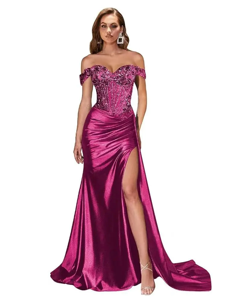Robe de bal sirène en satin perlé – CLEVI Paris
