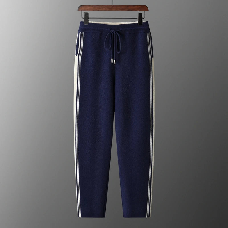 Pantalon Jogging Homme 100% Laine Mérinos MVLYFLRT – Jambe Droite Bicolore Taille Élastique – 4 Coloris, S à XXL – CLEVI Paris