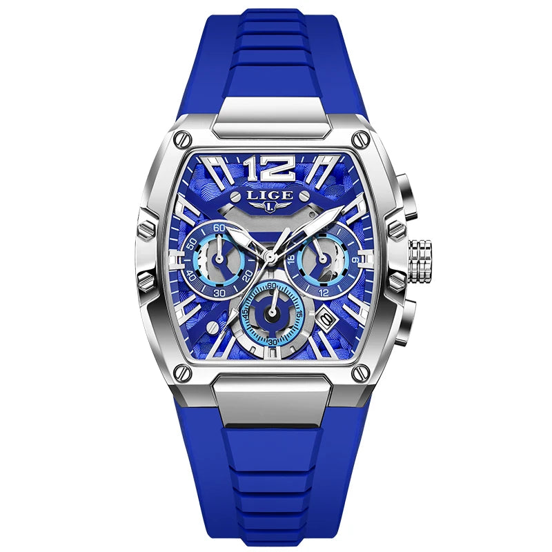 LIGE Montre Quartz Homme Chronographe Carré Sport Militaire Silicone Calendrier – CLEVI Paris