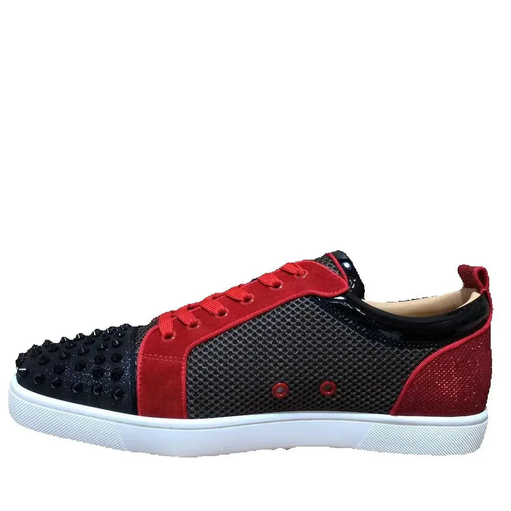 Sneakers Basses Cuir Véritable Noir & Rouge Rivets Homme – Semelle Rouge, Tailles 35-48 – CLEVI Paris