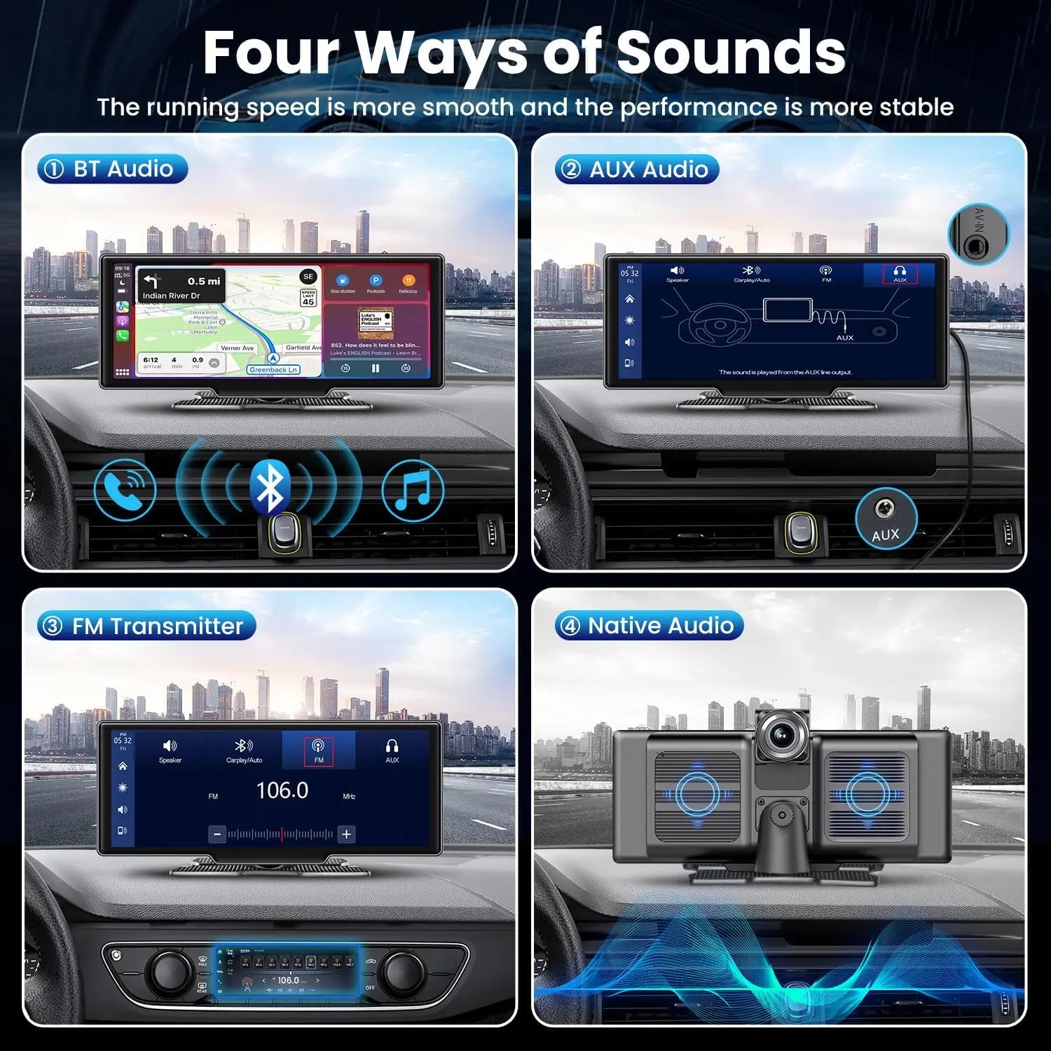 Écran CarPlay Android Auto Sans Fil 7"/10,26" – Dashcam 4K Double Objectif GPS WiFi 5G Caméra Recul – CLEVI Paris