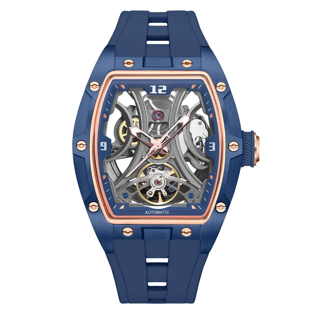 MEGIR Montre Automatique Homme Squelette Transparent Tonneau Acier Silicone Sport – CLEVI Paris