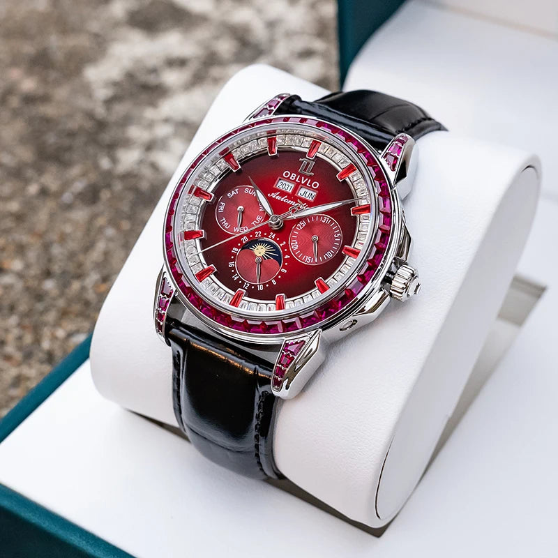 OBLVLO Montre Automatique Homme Multifonction TY1655 Saphir Cuir 41mm 50m – CLEVI Paris