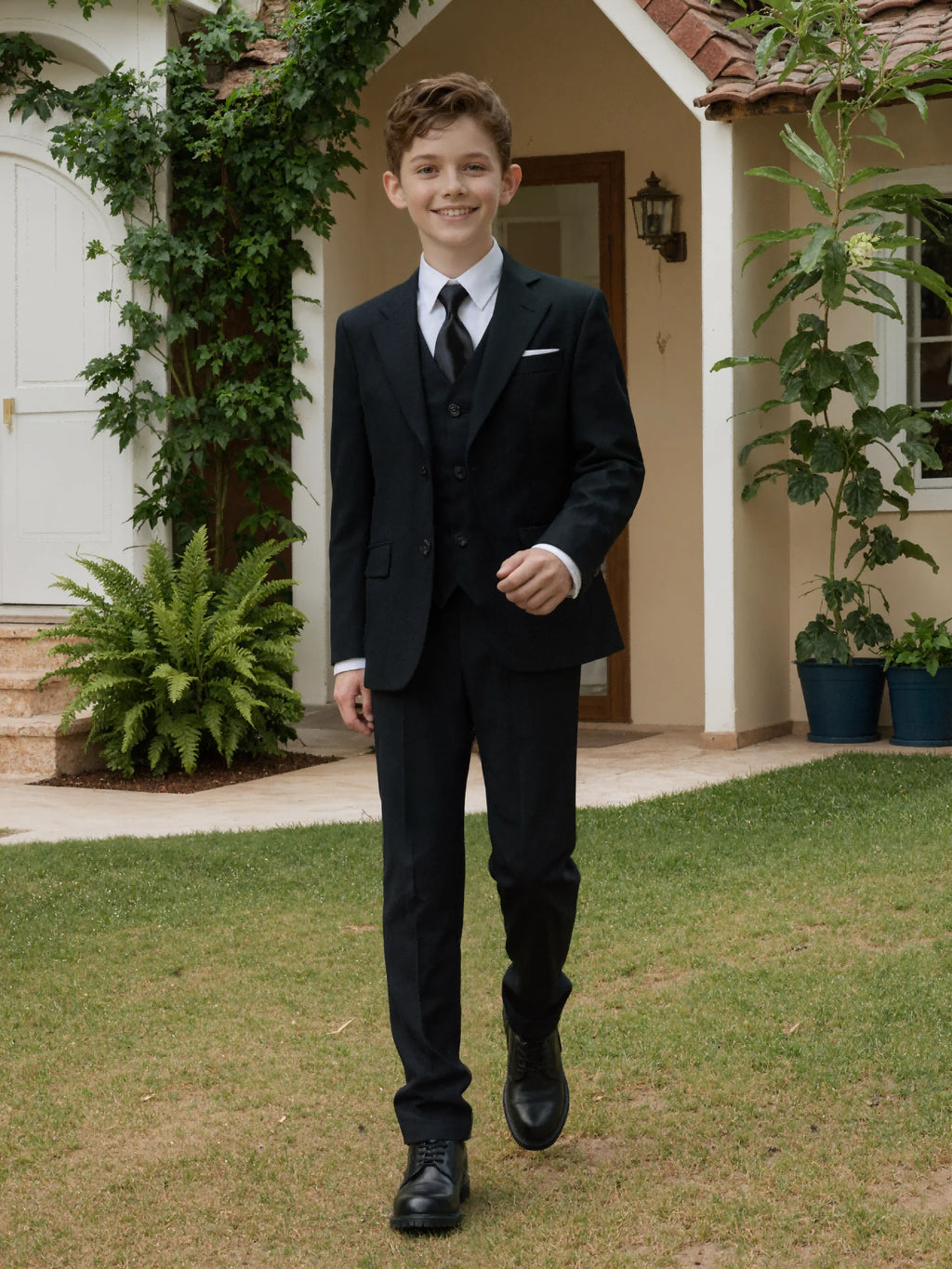 Costume 4 Pièces Garçon Mariage Cérémonie Slim Veste Gilet Pantalon Cravate 13 Coloris – CLEVI Paris