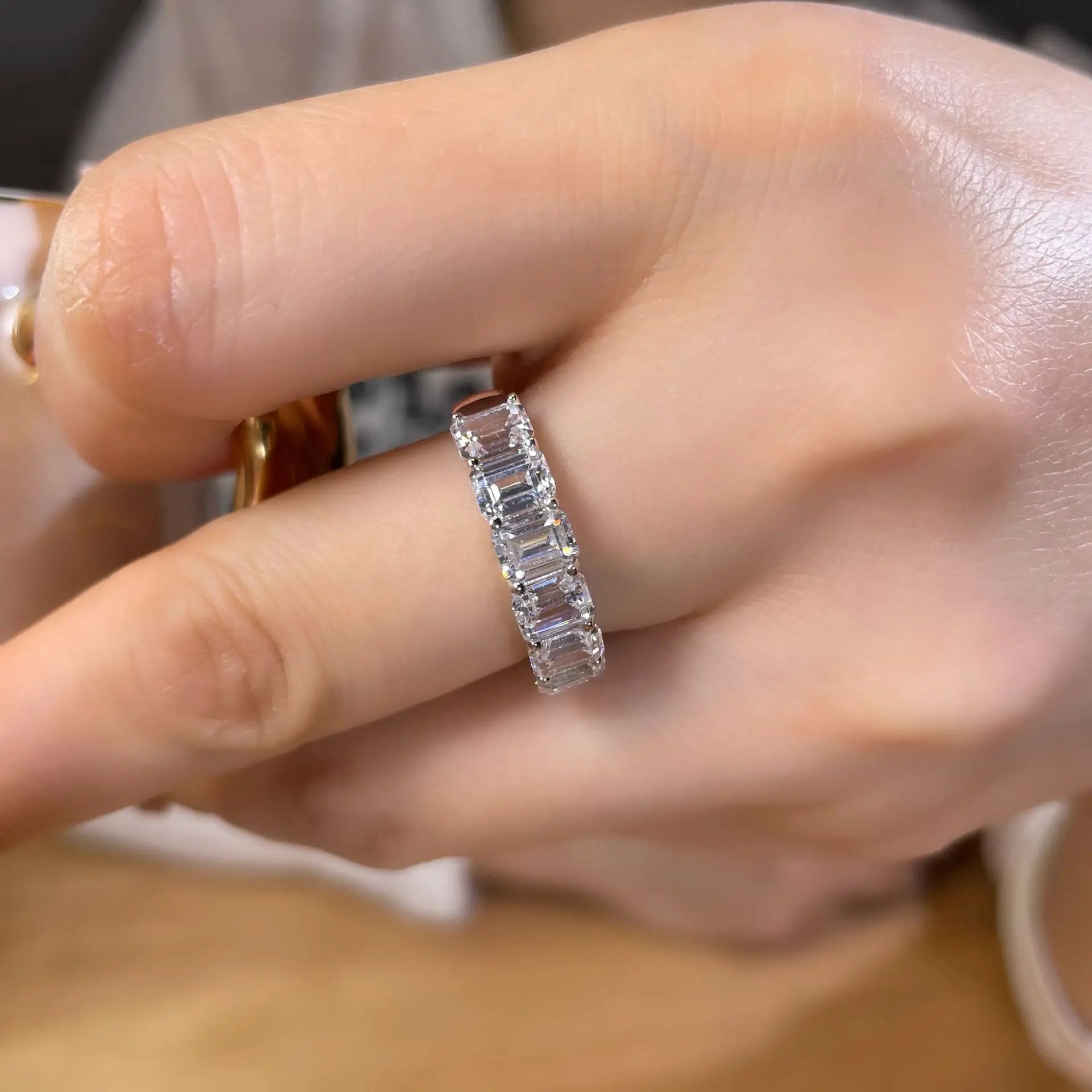 Alliance Saphir Taille Émeraude | Diamant Haute Carbone Argent 925 Mariage – CLEVI Paris