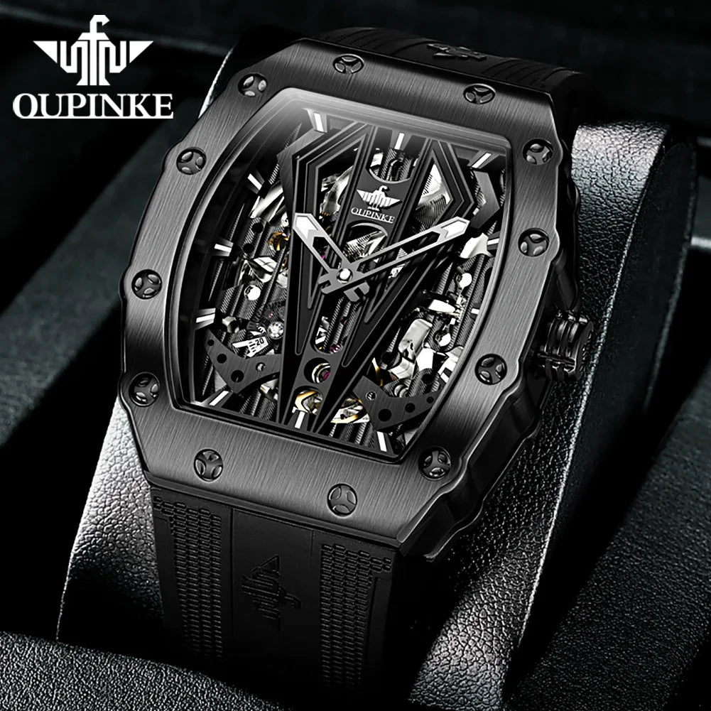 Montre Homme Automatique Squelette Tonneau Silicone Oupinke 3179 – CLEVI Paris