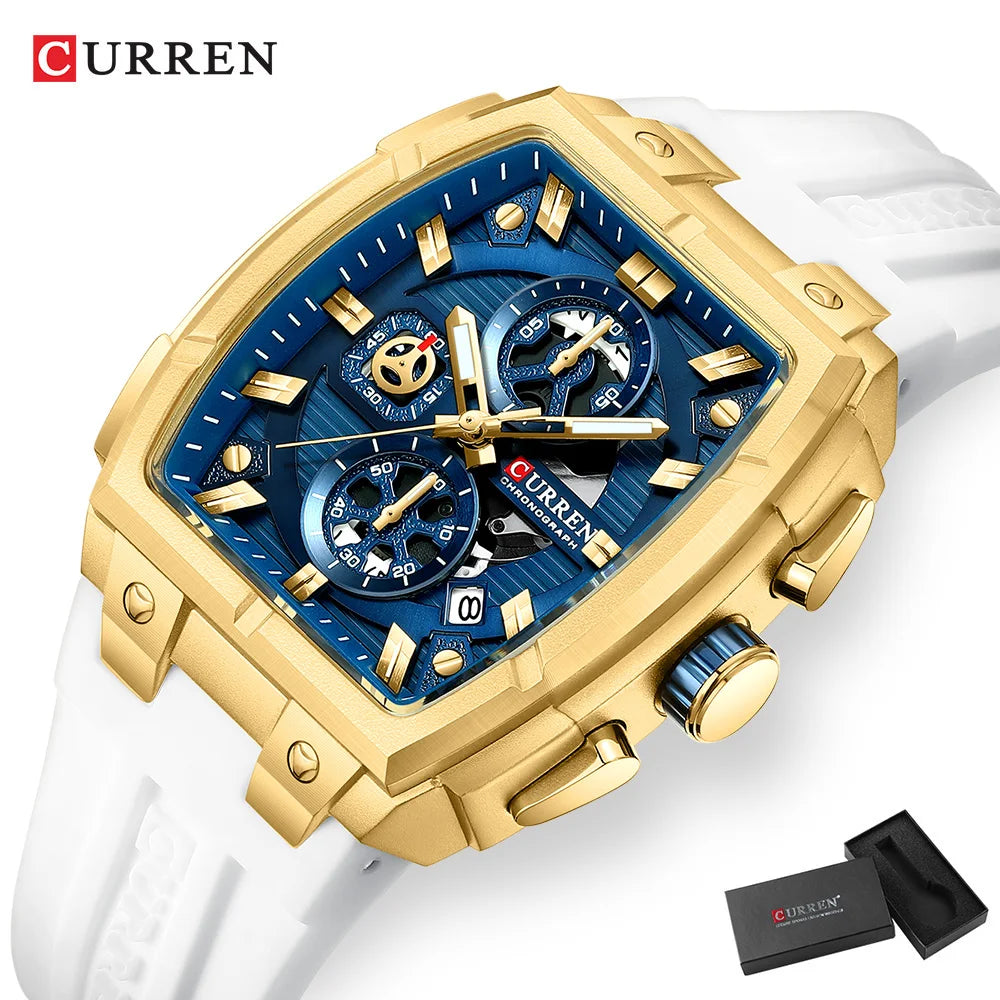 Montre Quartz Homme CURREN 8488 – Chronographe Vintage, Bracelet Silicone & Écrin Inclus