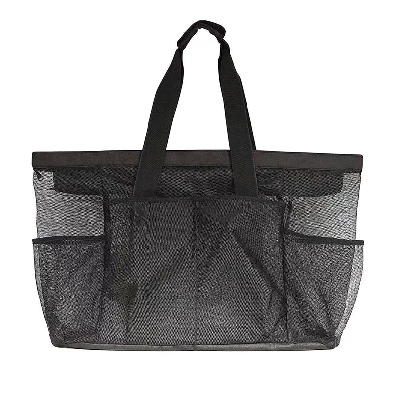 Grand Sac de Plage en Filet Nylon — Multi-Poches, Léger & Pliable, Bleu Noir Jaune | CLEVI Paris