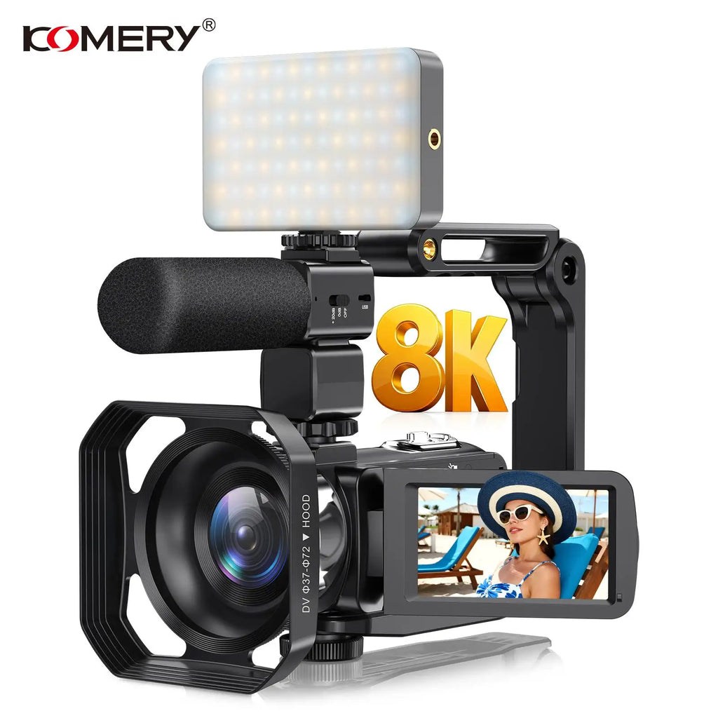 Caméscope 8K 64MP KOMERY AF6 – Écran Tactile Rotatif 3", Zoom 18x, WiFi, HDMI, Vision Nocturne IR – CLEVI Paris