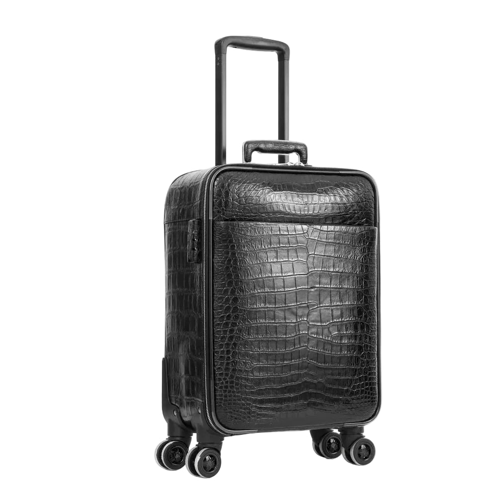 Valise Trolley Motif Croco Ventre Acier Noir – CLEVI Paris