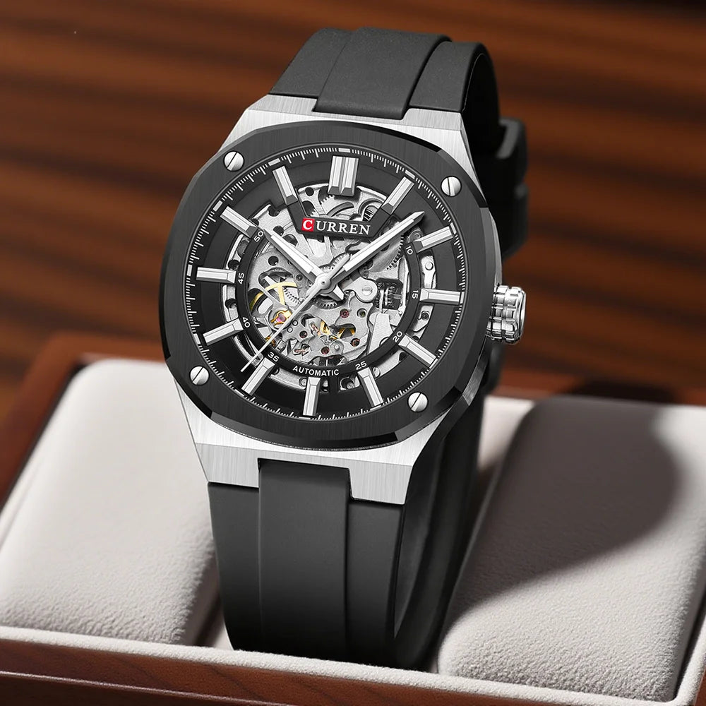 CURREN Montre Automatique Homme Squelette Silicone Sport Lumineux 41mm – CLEVI Paris