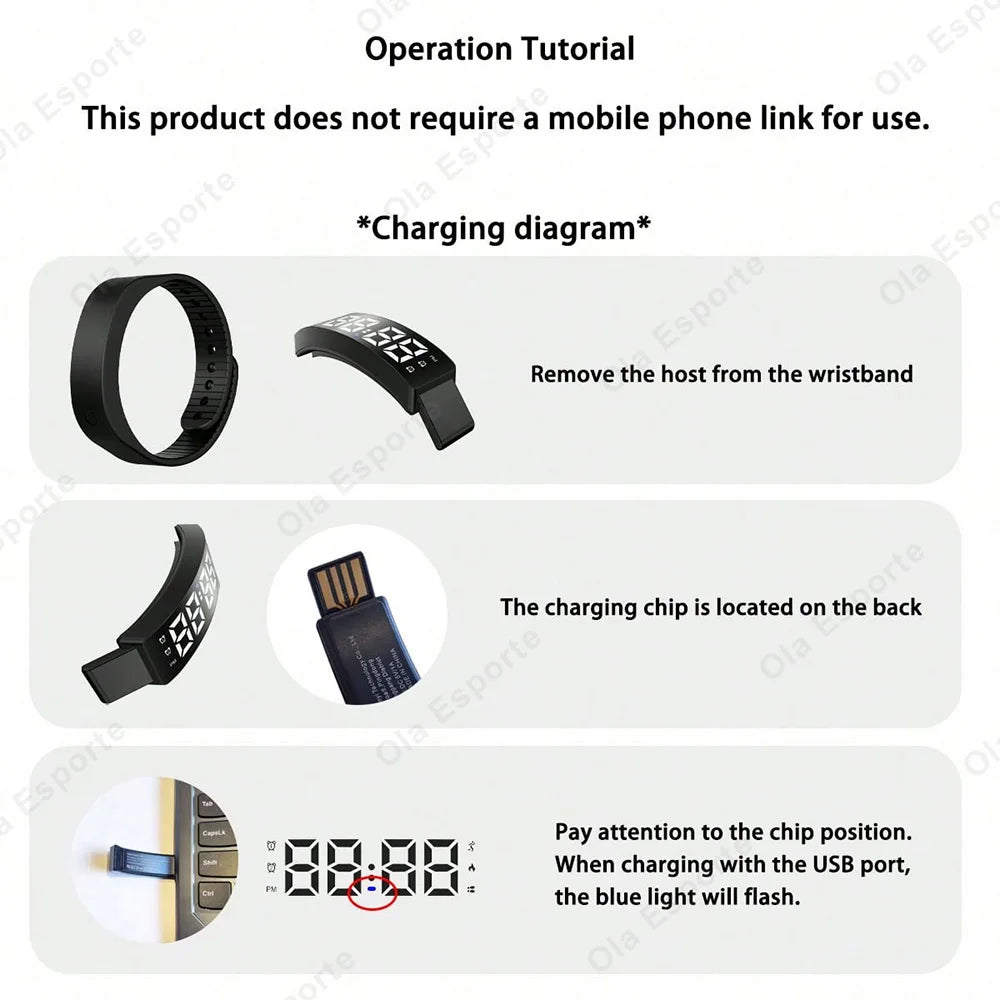 Bracelet Connecté Ola Esporte HT30 — LED 1.46", Podomètre, Sommeil, Alarme Vibrante, Étanche | CLEVI Paris
