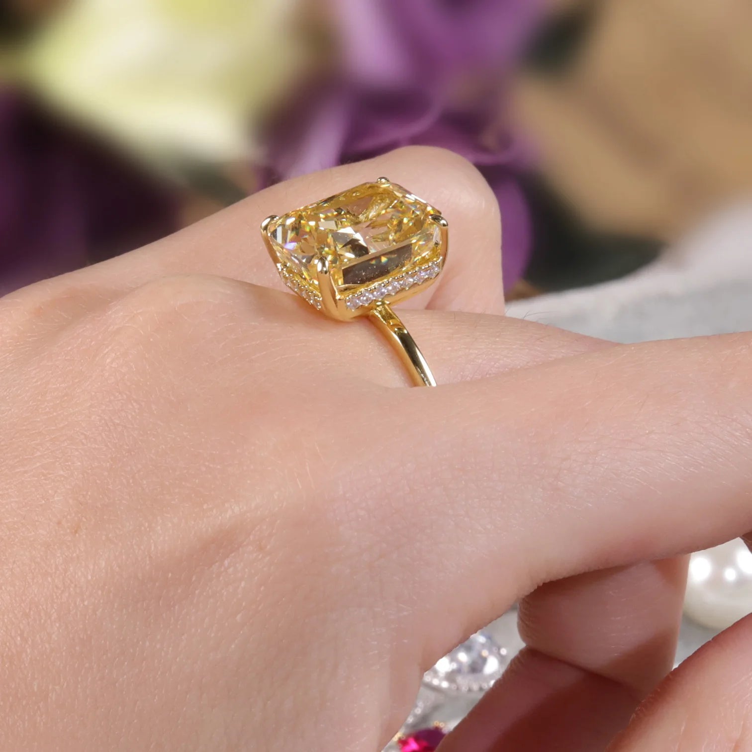 Bague Cocktail Zircon Jaune Fantäisie Diamond-Fire | Argent 925 Fait Main Cadeau – CLEVI Paris