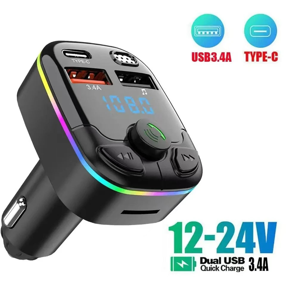 Transmetteur FM Bluetooth 5.0 Voiture – Chargeur USB Type-C & Lecteur MP3