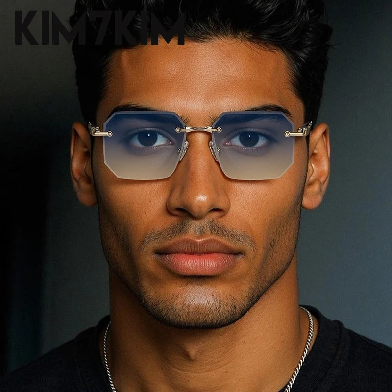 Lunettes de Soleil Punk Sans Monture Carrées Homme – Style Steampunk Polygone UV400 – CLEVI Paris