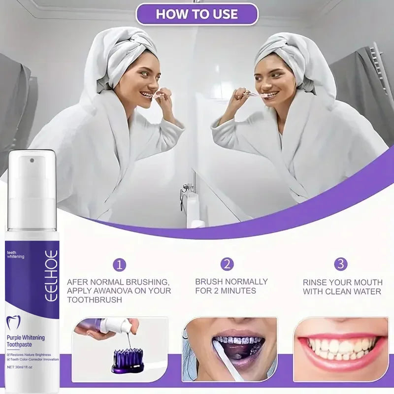 Dentifrice Violet Blanchissant Eelhoe | Correction Couleur, Nettoyage Profond & Haleine Fraîche | 30ml – CLEVI Paris