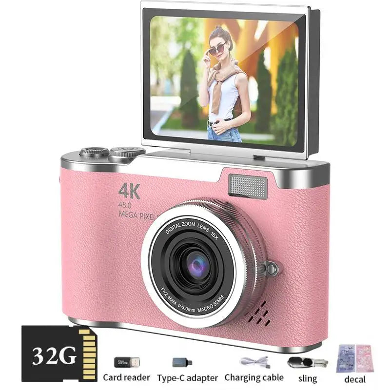 Appareil Photo Numérique CCD 48MP 4K Zoom 8x Écran Selfie 180° | Filtres Beauté Cadeau
