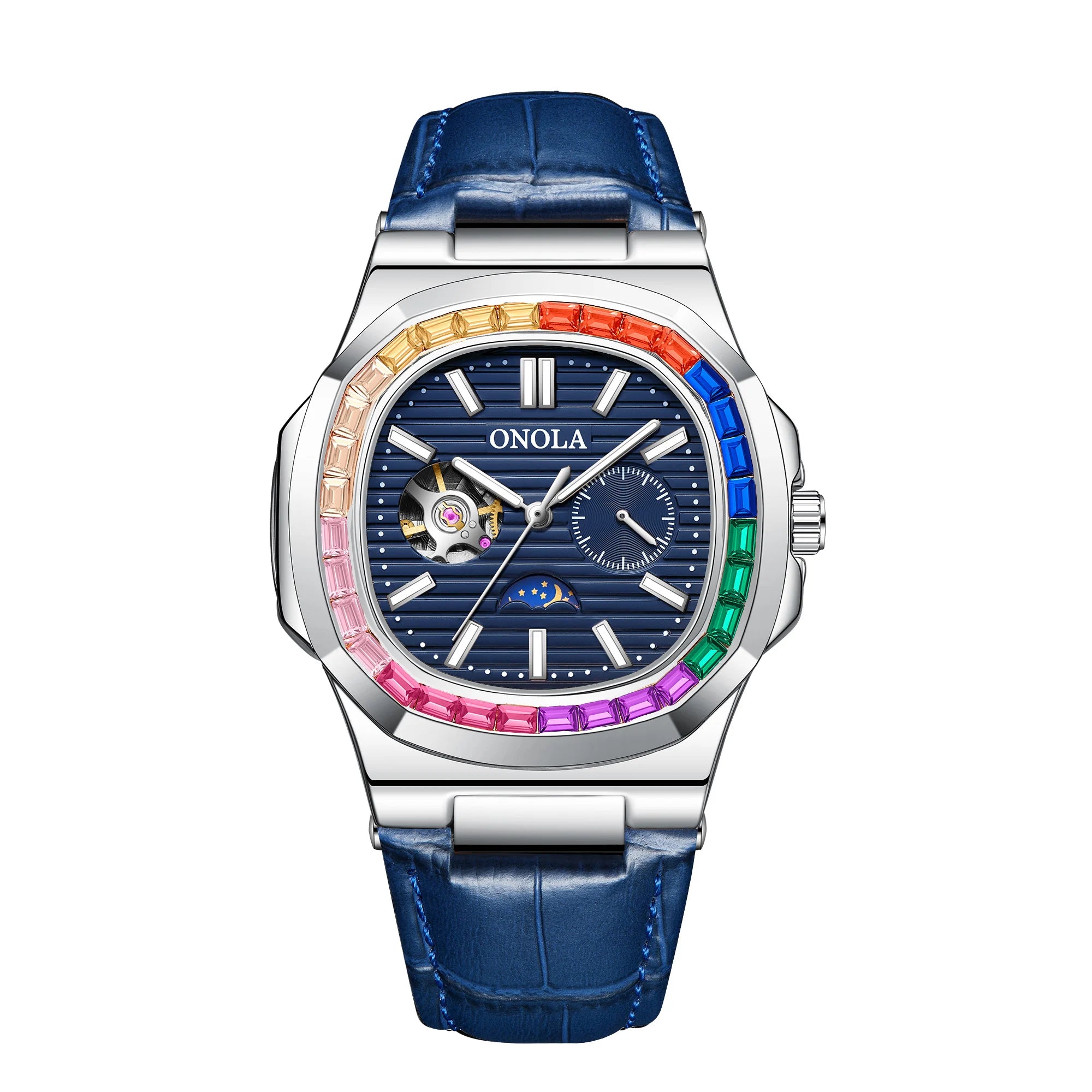 Montre ONOLA ON3855CH – Mécanique Automatique Squelette, Diamants, Bracelet Cuir, Étanche 3 ATM – CLEVI Paris