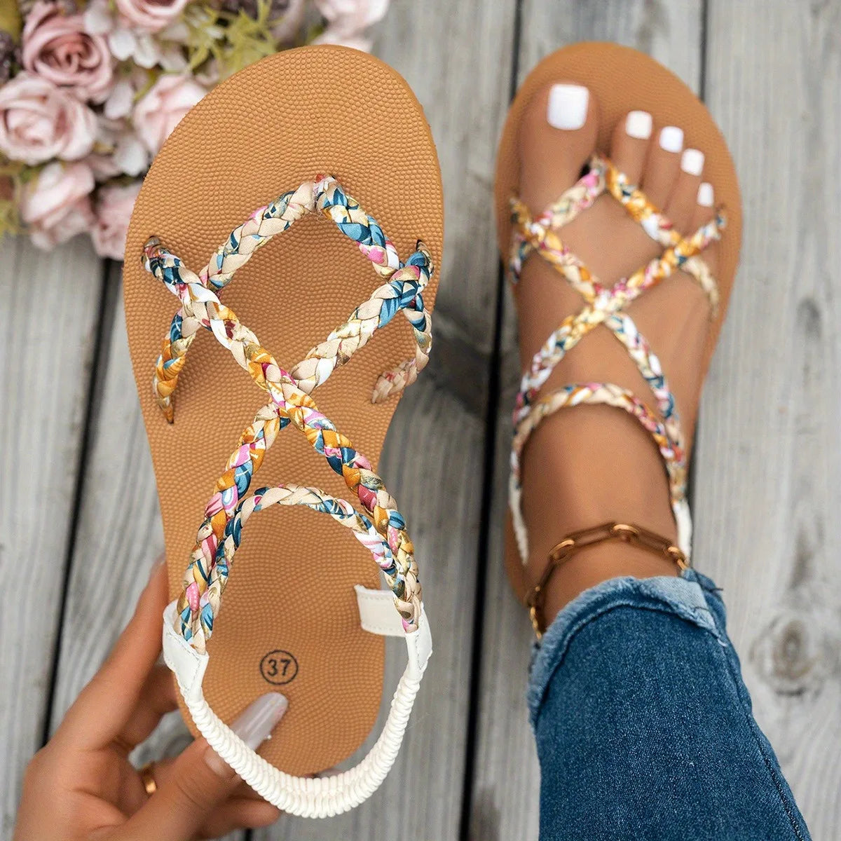 Sandales femme plates à sangle arrière – CLEVI Paris