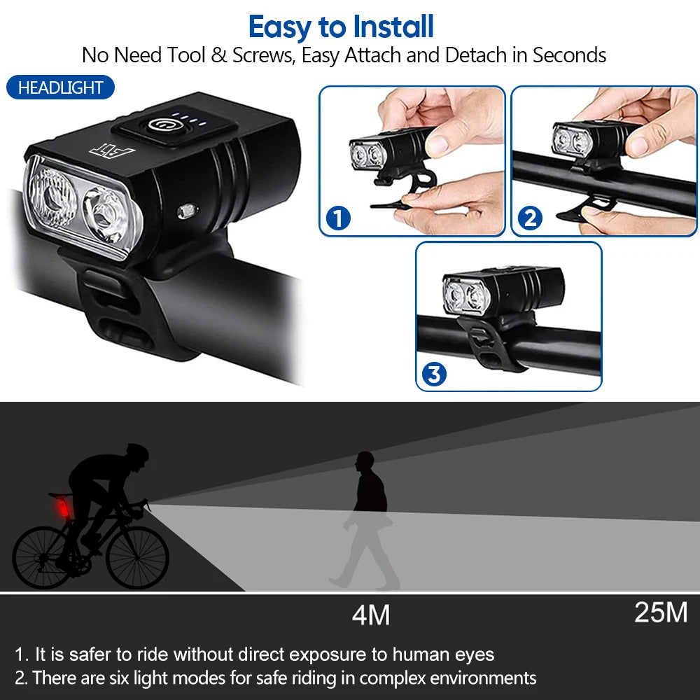 Phare Avant Vélo LED Rechargeable USB-C | 6 Modes, ABS, VTT & Vélo Route, Fixation Guidon – CLEVI Paris