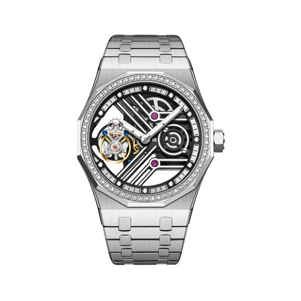 AESOP 7055 Montre Homme Tourbillon Squelette Octogone Saphir Diamant – CLEVI Paris