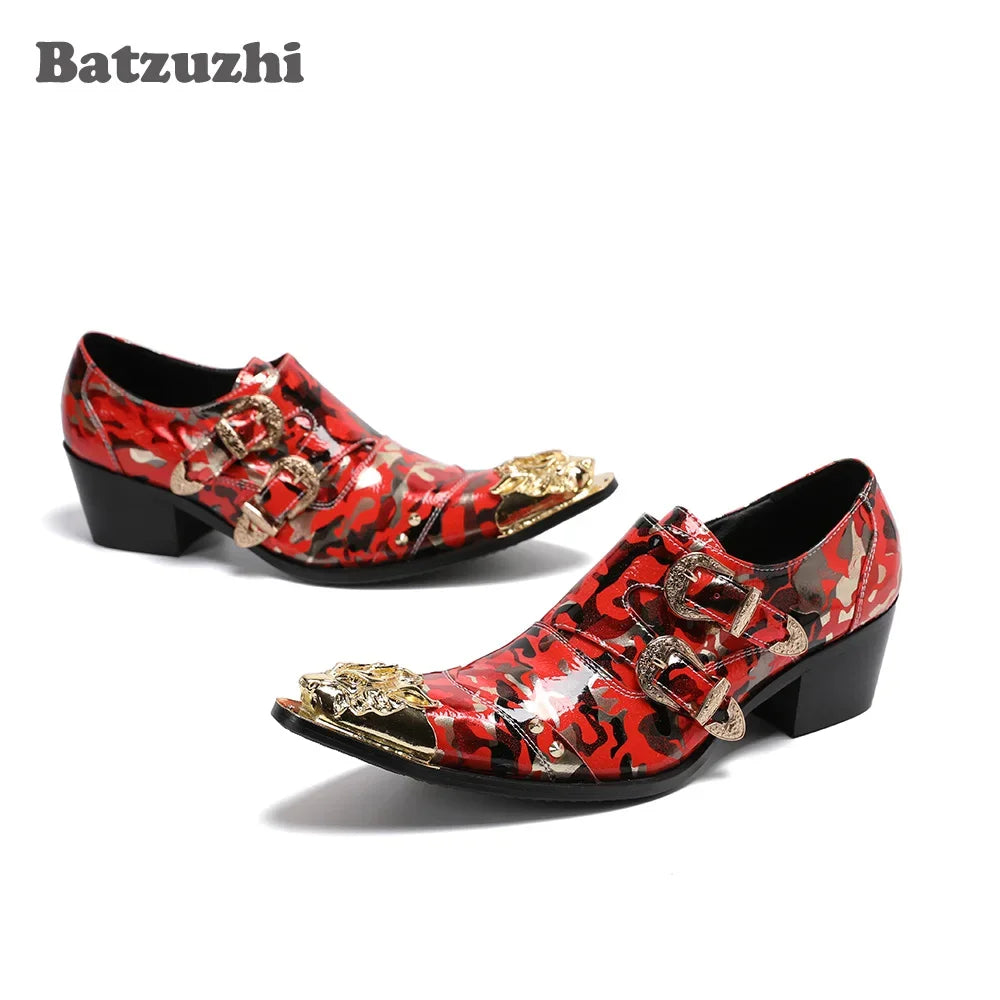 Oxford Homme Talon 6,5cm Boucles Style Rock Rouge – CLEVI Paris