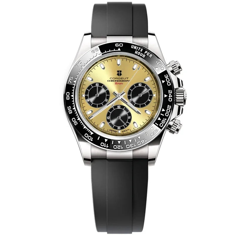 Montre Chronographe Homme Corgeut 9002 Quartz VK63 Saphir 100m Silicone – CLEVI Paris