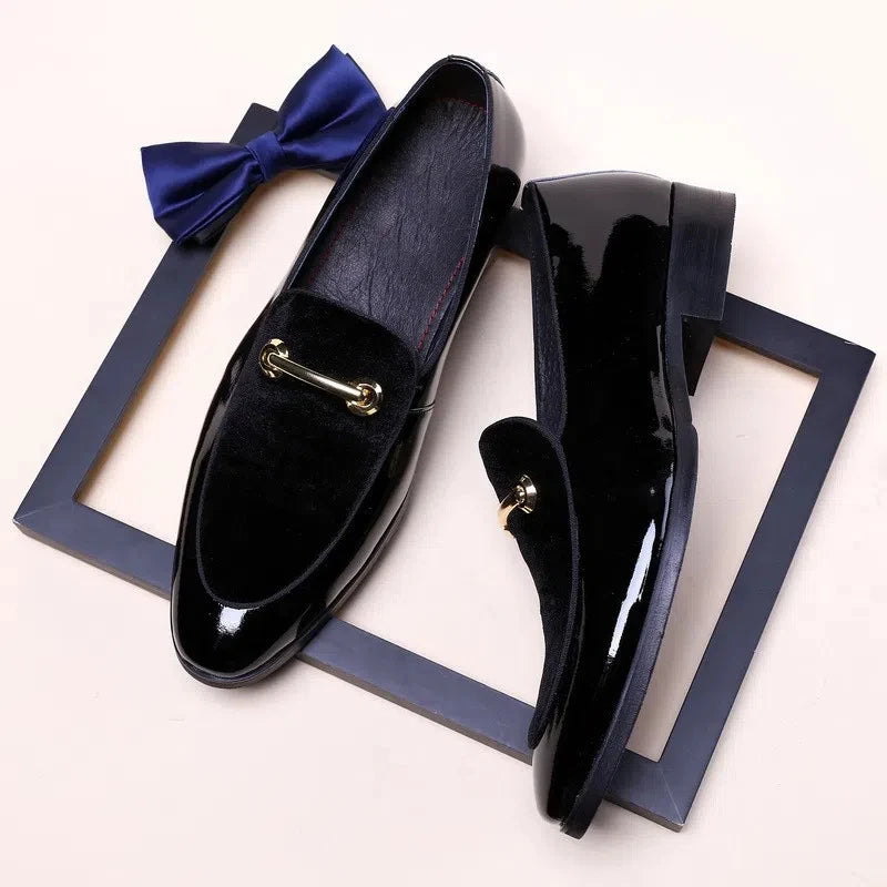 Loafers Homme Velours Cuir Verni Accent Doré Horsebit | Noir, Bleu – CLEVI Paris