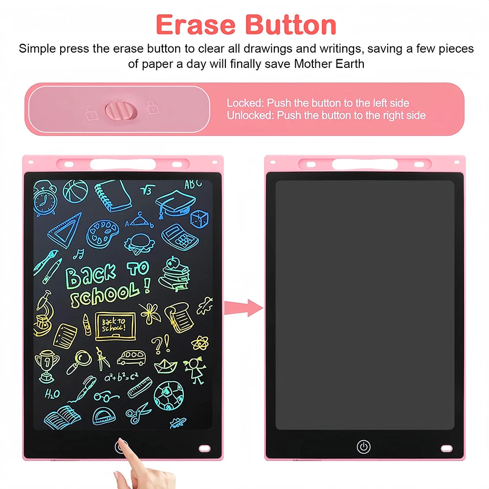 Ardoise LCD RSP 6,5" à 12" – Tablette Dessin & Écriture Enfants, Effaçable, Certifiée CE – CLEVI Paris